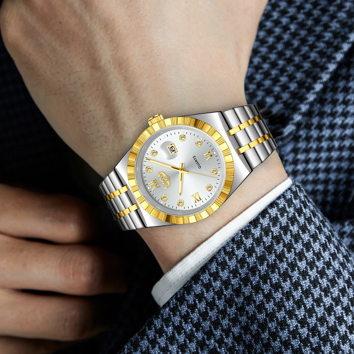 LIGE 새로운 럭셔리 트렌디 남성용 시계 방수 발광 스테인리스 스틸 남성 시계 날짜 표시 쿼츠 비즈니스 남성 손목시계+박스 선물