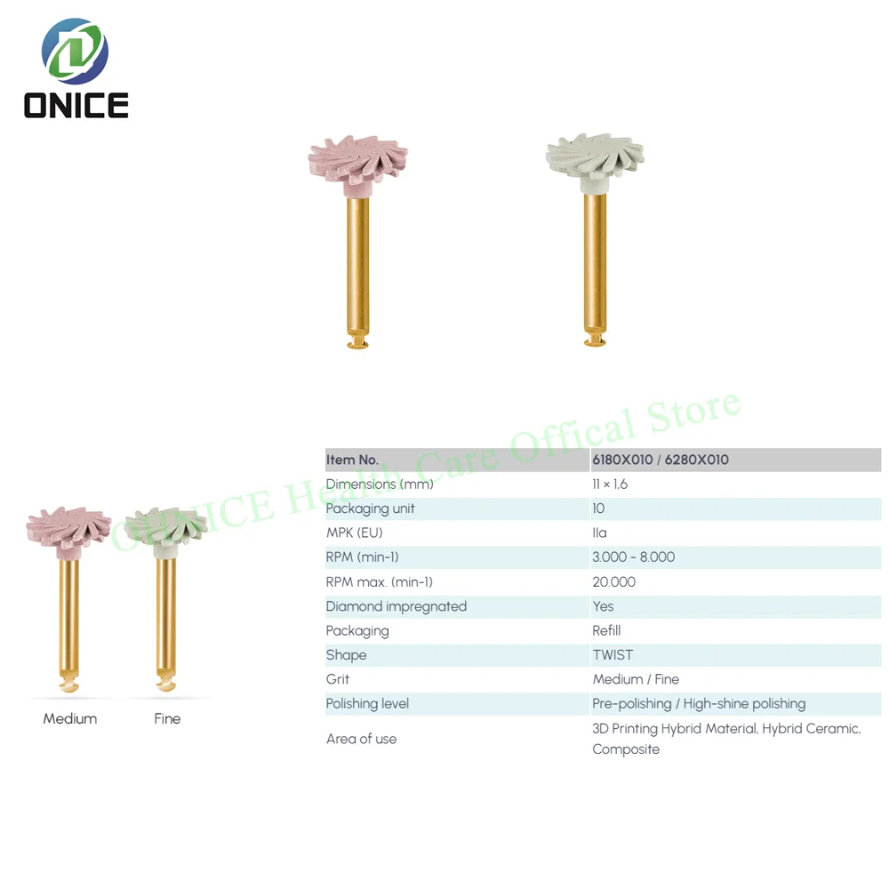 6 Polishers Dental EVE Diacomp Plus Twist Diamond Polisher Set RA343,Dental Composite Polishing Diamond System 11mm