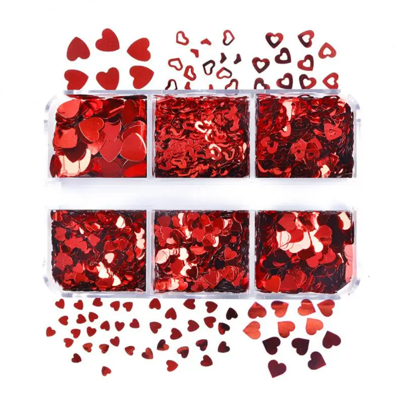 Valentines Mixed Love Heart Nail Glitter Red Flake Sequin Powder Decorative Accessories For Professional Nail Art Supplies