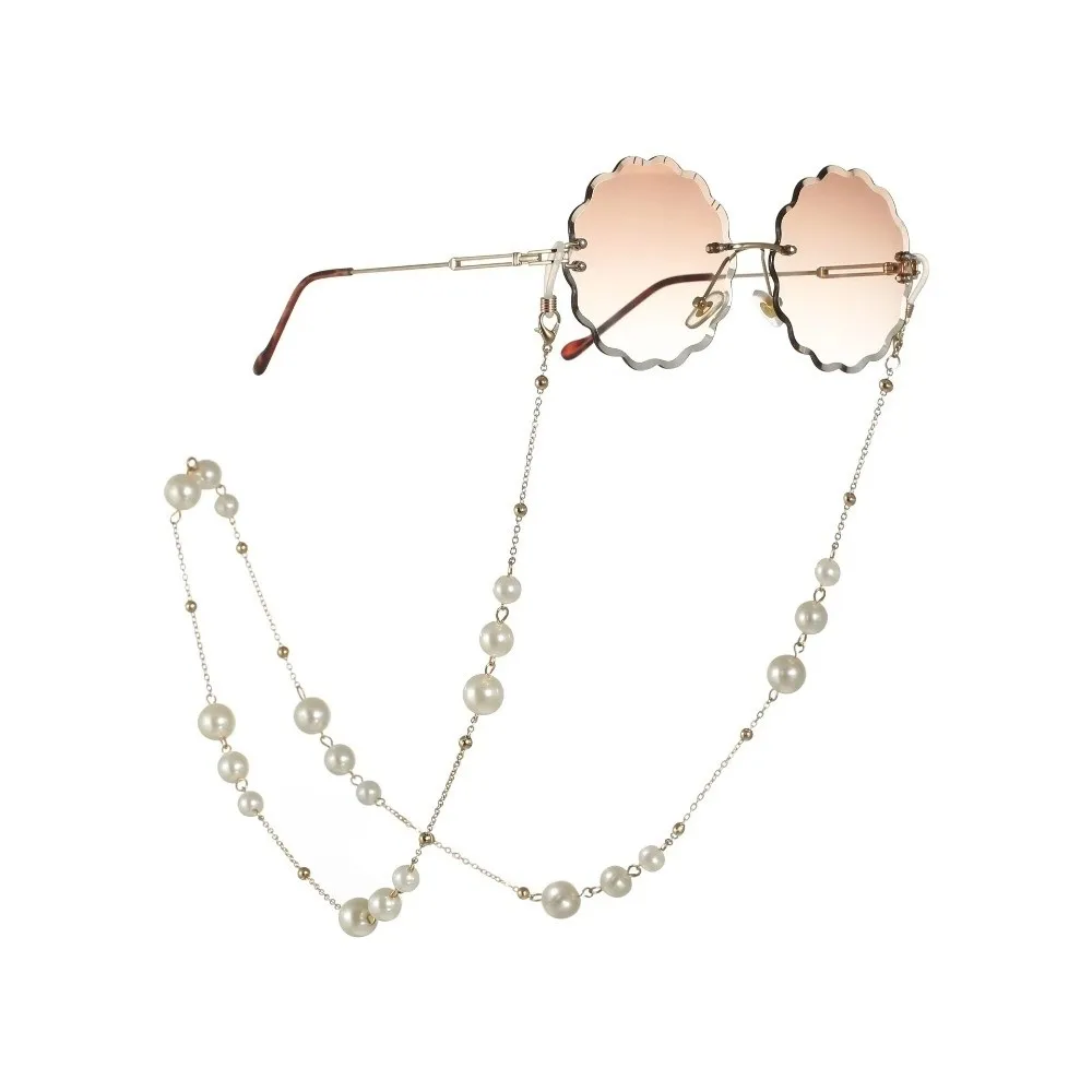 Trendy Pearl Beaded Sunglass Chain Hanging Cord Adjustable Eyeglass Lanyard Anti Drop Nonslip Mask Strap Outside Casual