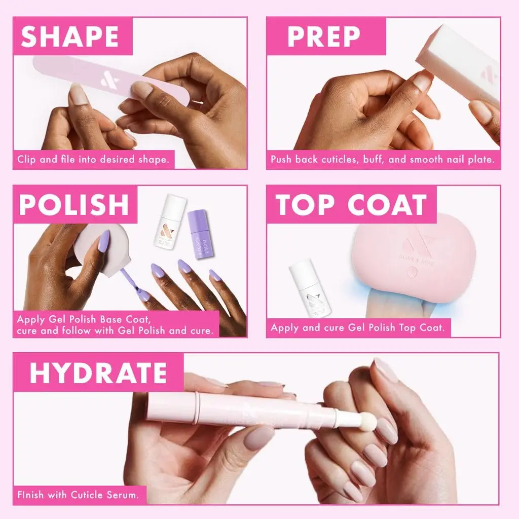 6 Gel Polish Set with Top, Base & Peel-Off Coat | HEMA-Free, Long-Lasting Up to 21 Days | UV LED Lamp Required