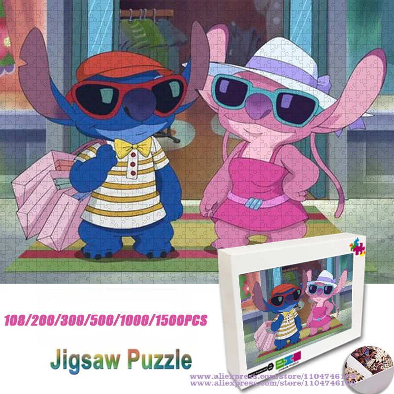 

Anime Lilo & Stitch Puzzle Jigsaw 108/200/300/500/1000/1500Pcs Intelligence Puzzles Birthday/christmas Gift Home Decoration