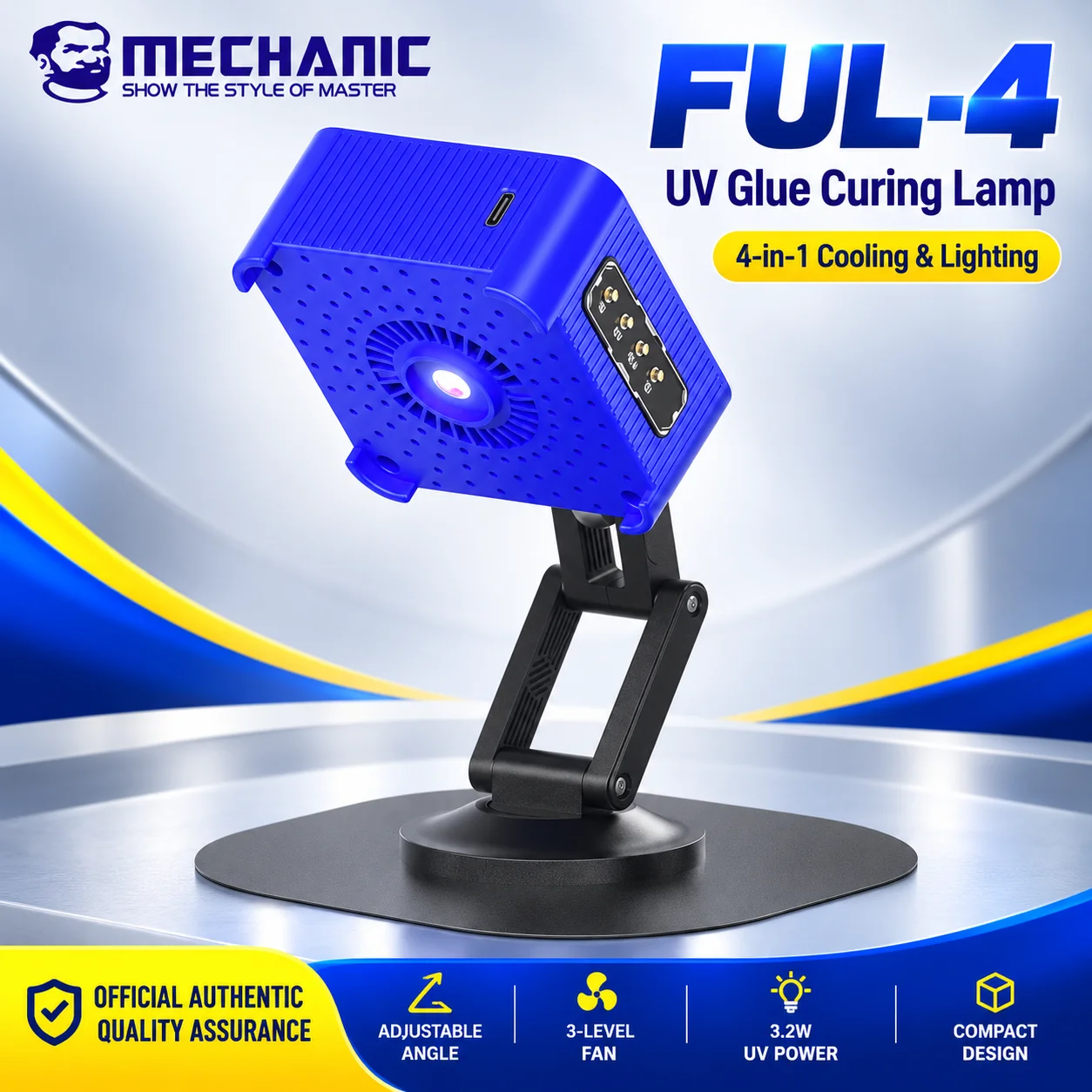 MECHANIC FUL-4 4-in-1 UV Curing Lamp Cooling Fan Smoke Extractor Work Light 3.2W Foldable for Phone PCB Solder Mask Repair