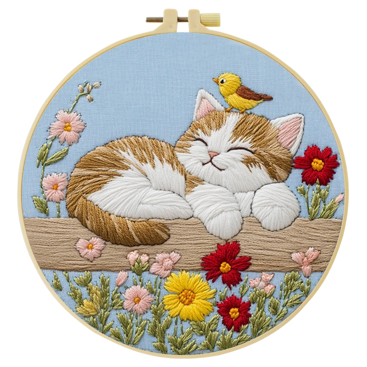 1 Stück 20X20CM/15X15CM 7,87/6,3 Zoll Die kleine Katze im Garten Taschen-Stickerei-Starter-Kit DIY-Kit DIY-Stickerei-Set Handarbeiten – Detail 3