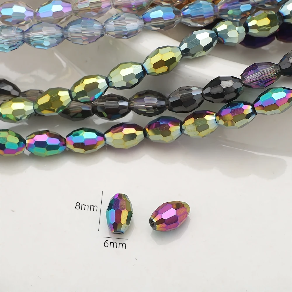 70 Pcs/Lot 6X8MM Plating Crystal Glass Grains Loose Oval Faceted Beads DIY Making Jewelry Earing Necklace Bracelets Accessories
