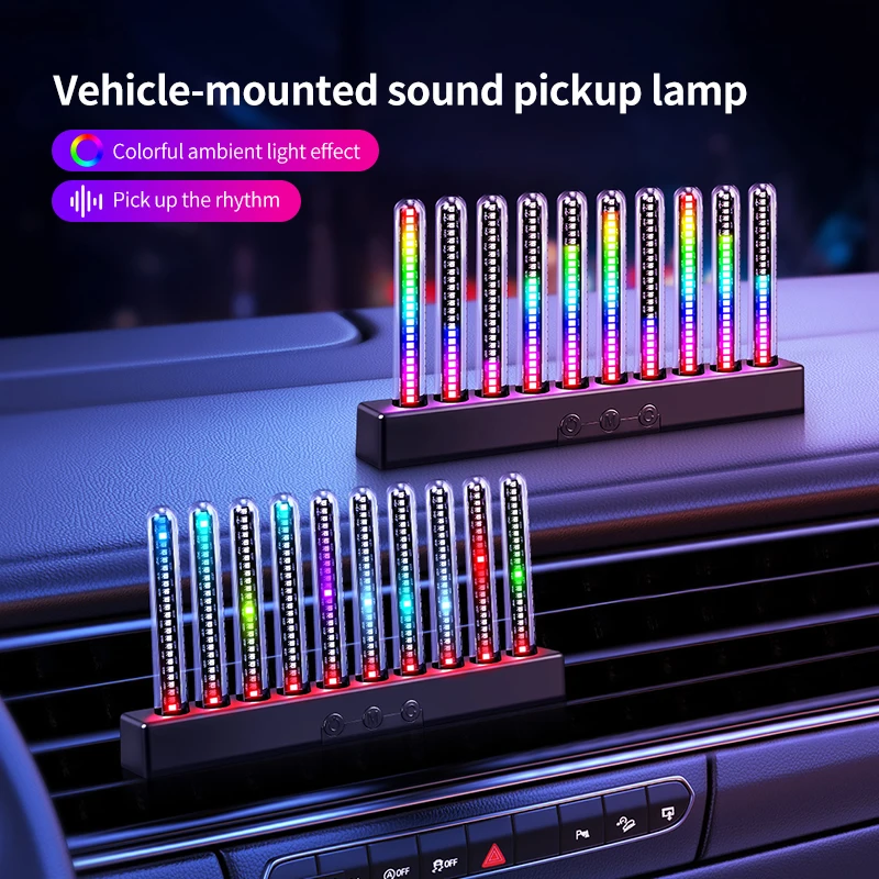 10‑Tube RGB Music Rhythm Pickup Light, Sound Activated LED Ambient Lamp For Desktop Gaming Room Car Interior Home Decoration