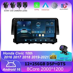 For Honda Civic 10th 2016 2017 2018 2019-2021 Android 16 Carplay Auto Car Radio Multimedia Video Player Navigation GPS 4G WIFI