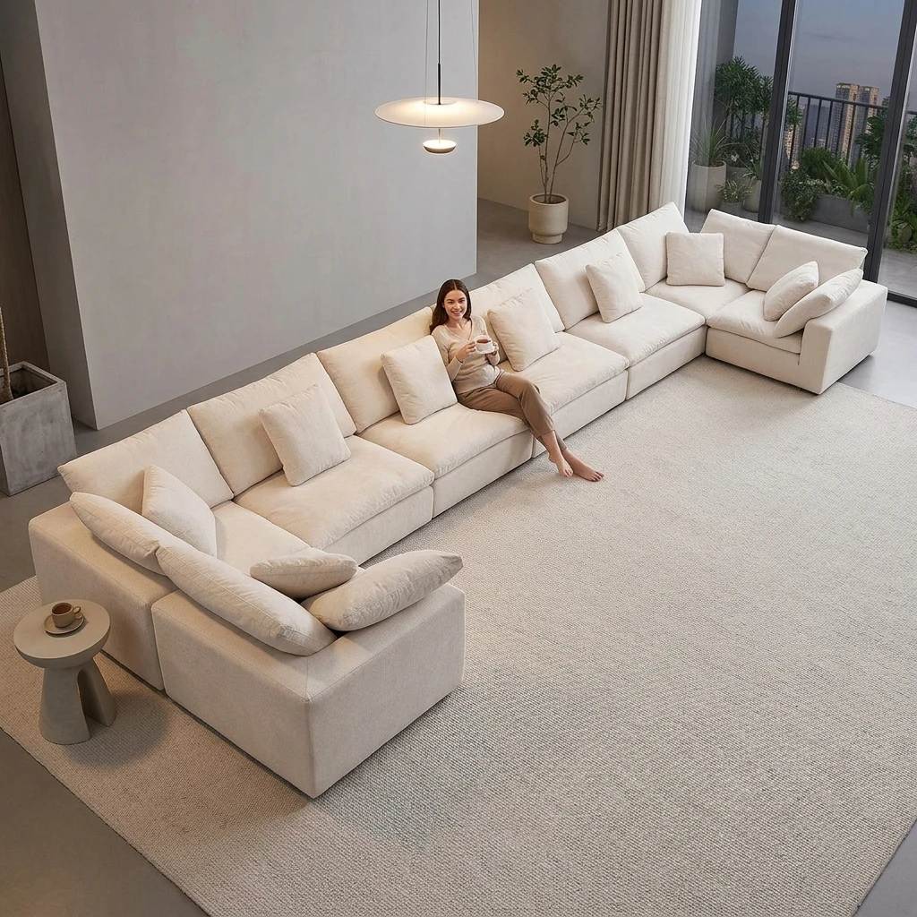 Aesthetic Healing Eco-Friendly Durable Vacuum Compressed Cloud Sofa Modular Sectional Fabric Sponge Living Room Apartment Villa