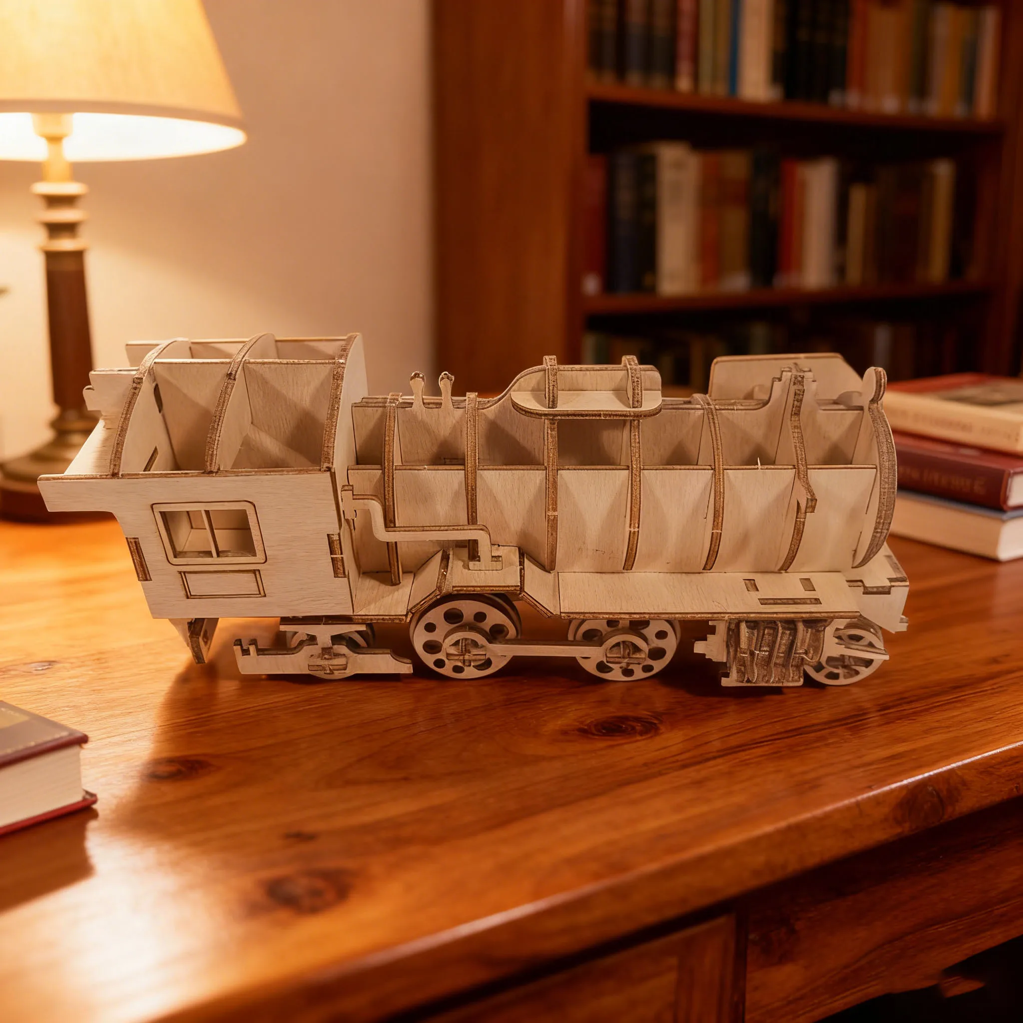 ตัวต่อ 3 มิติ รถไฟเล็กๆ ชุดประกอบโมเดล DIY สนุกสนาน ชุดประกอบบล็อกไม้ ของขวัญวันเกิด ของขวัญวันวาเลนไทน์