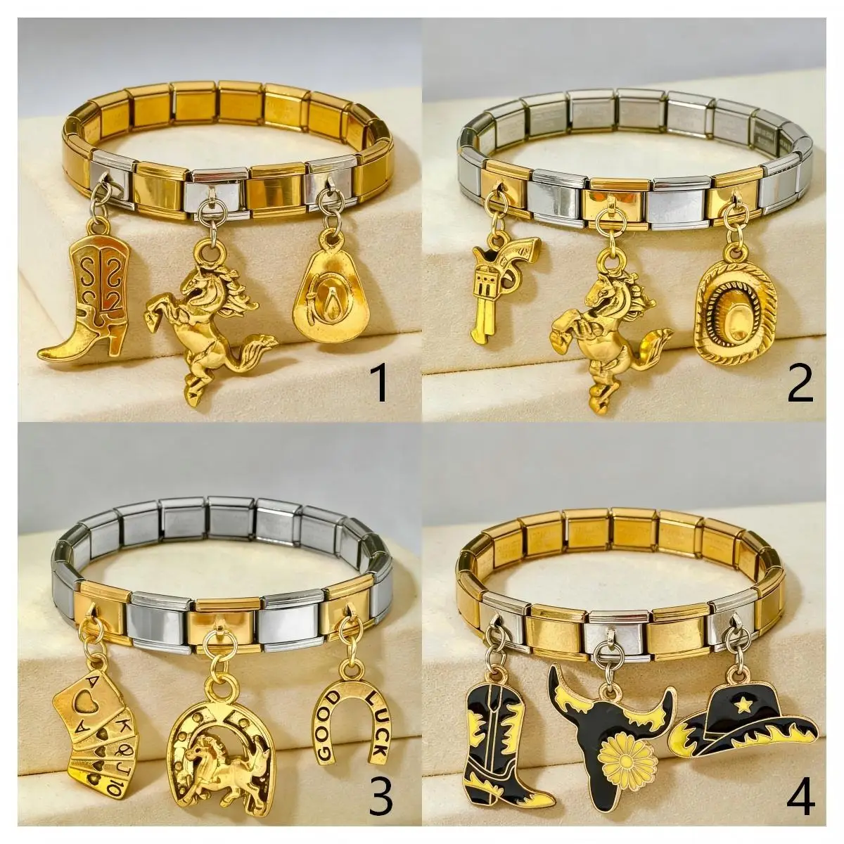 Oxford Shoes Boots Hat Western Cowboy Element Charms Italian Module Stainless Steel Bracelets for Woman Men DIY Making Jewelry