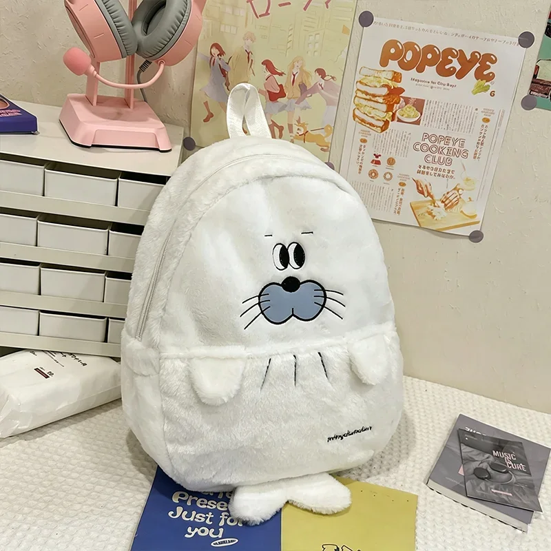 Tierischer Cartoon-Pinguin-Plüschrucksack Kawaii Hai-Siegel-Weiche Flauschige Schultasche für Teenager Tägliche Reise-Schultertasche Geschenk – Detail 13
