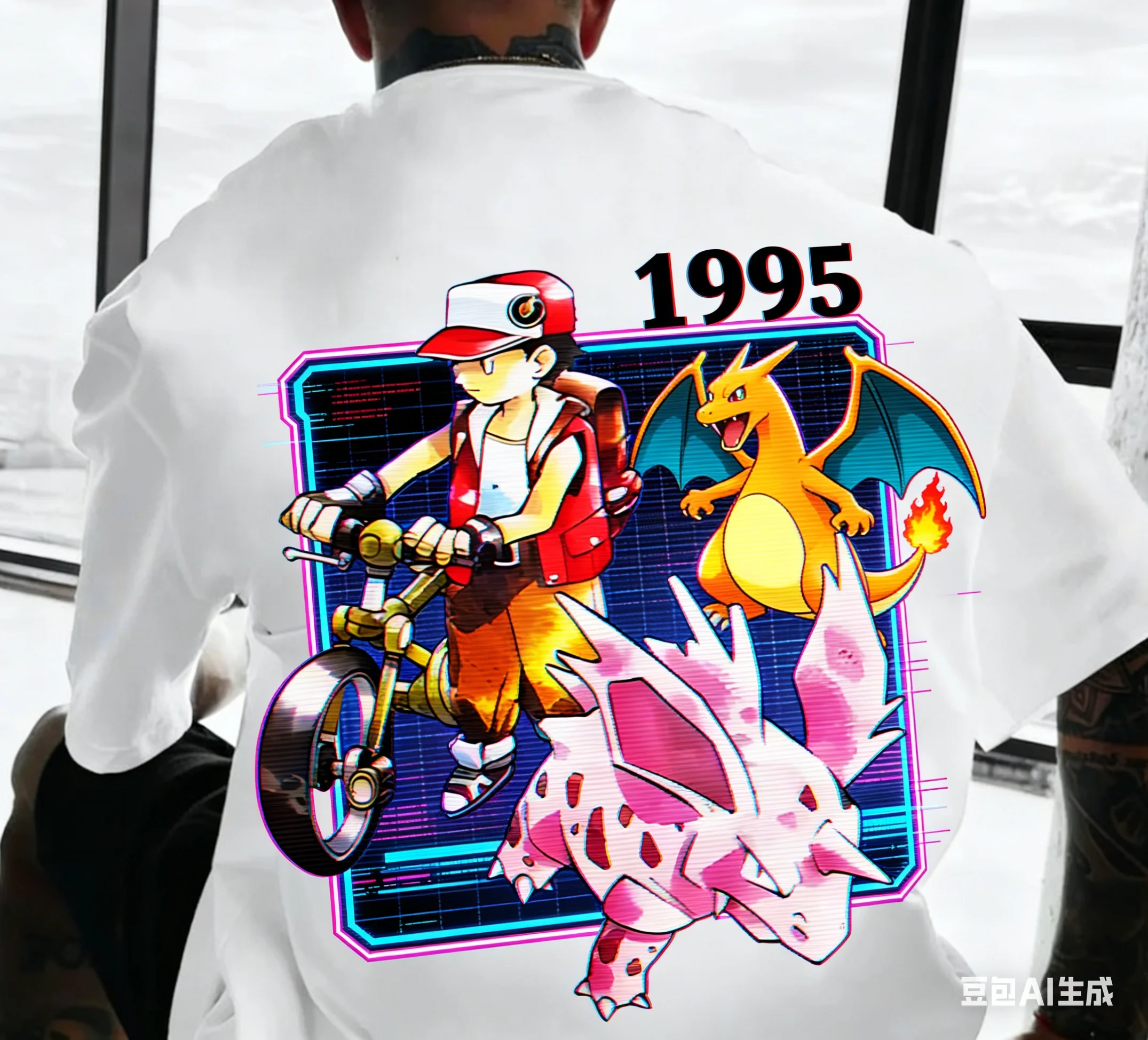 

High-end Pokémon-inspired Dropped Shoulder T-shirt with Printed Design, Unique Style, Versatile, Loose-fitting, and Slimming