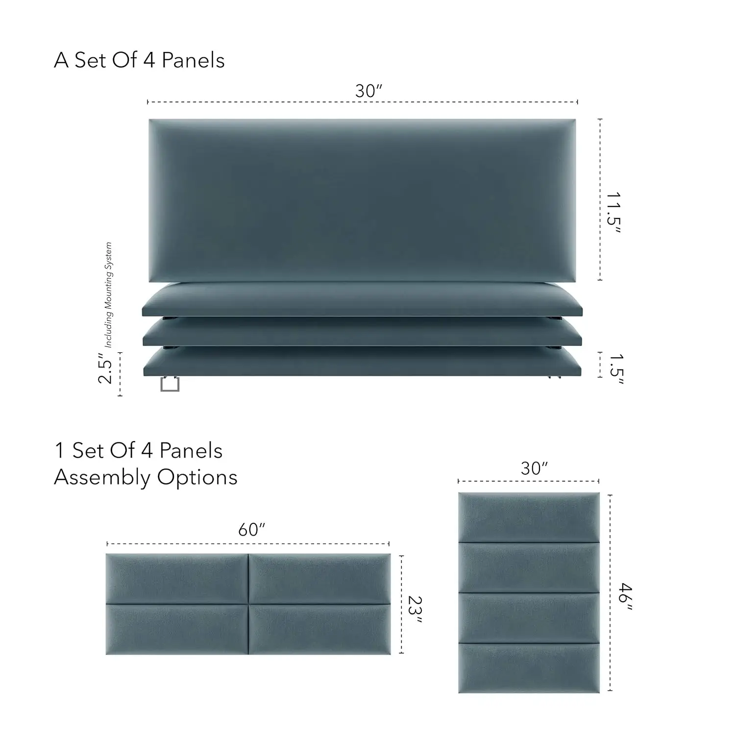 Velvet Wall Mounted Headboard Panel Queen Full Blue Upholstered Bedroom Furniture, Customized