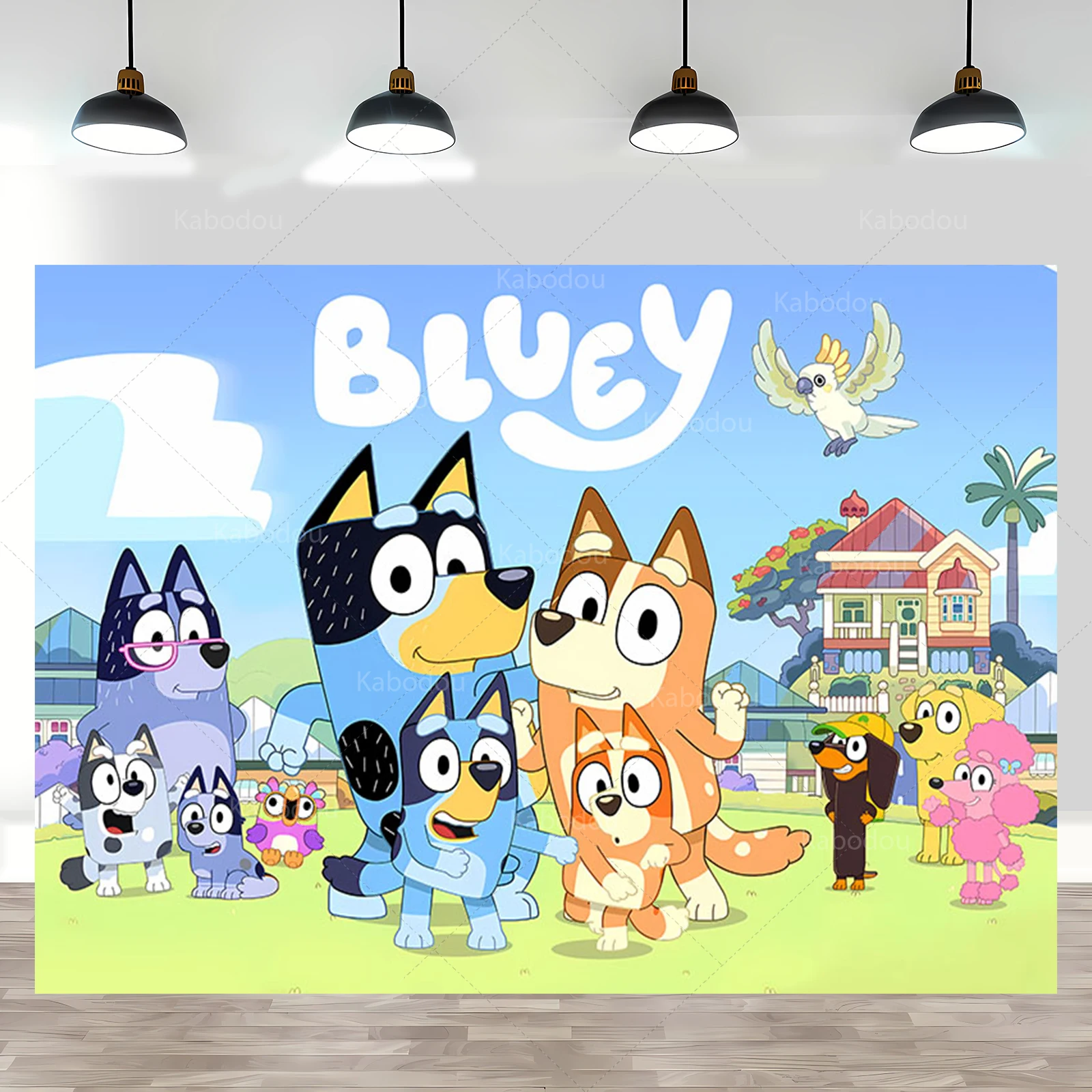 Cartoon Bluey Family Custome Photo Backdrop Kid Birthday Party Decoration Background The Bluey Dog Vinyl Polyester Baby Shower