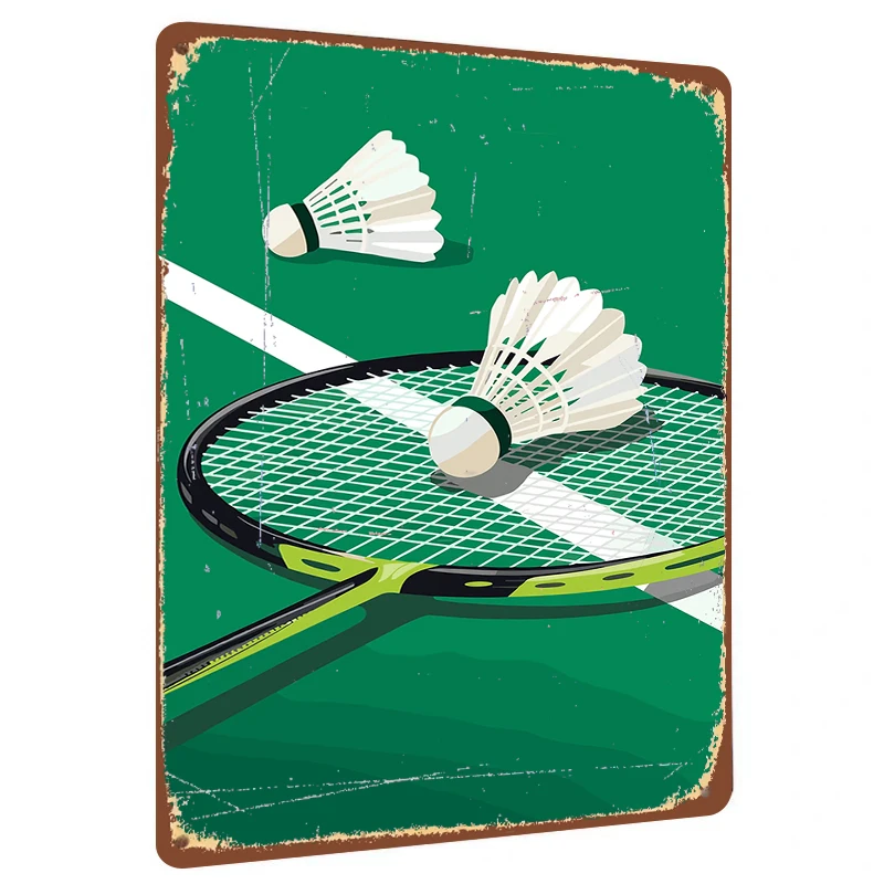Badminton Racket and Shuttlecock Sports Theme Decorative Metal Tin Sign Home Wall Art Hanging