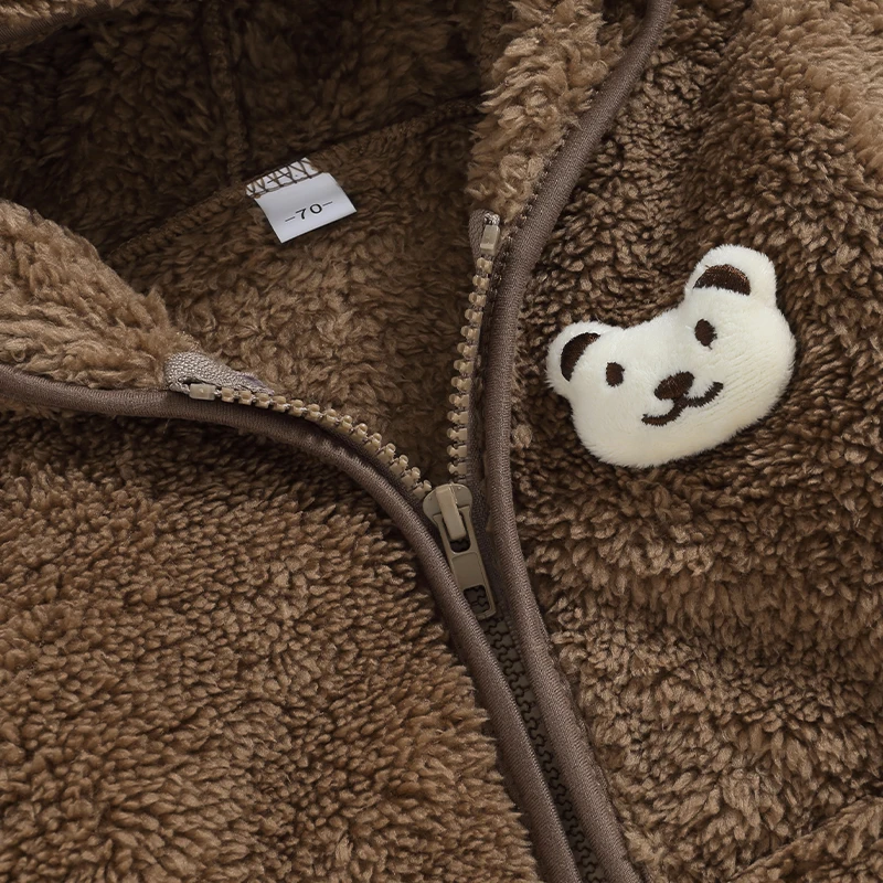 Hooded Coat Baby Boy Girl Fuzzy Jacket Winter Warm Clothes 3D Bear Zipper Sweatshirt Closure Fleece Tops Outerwear