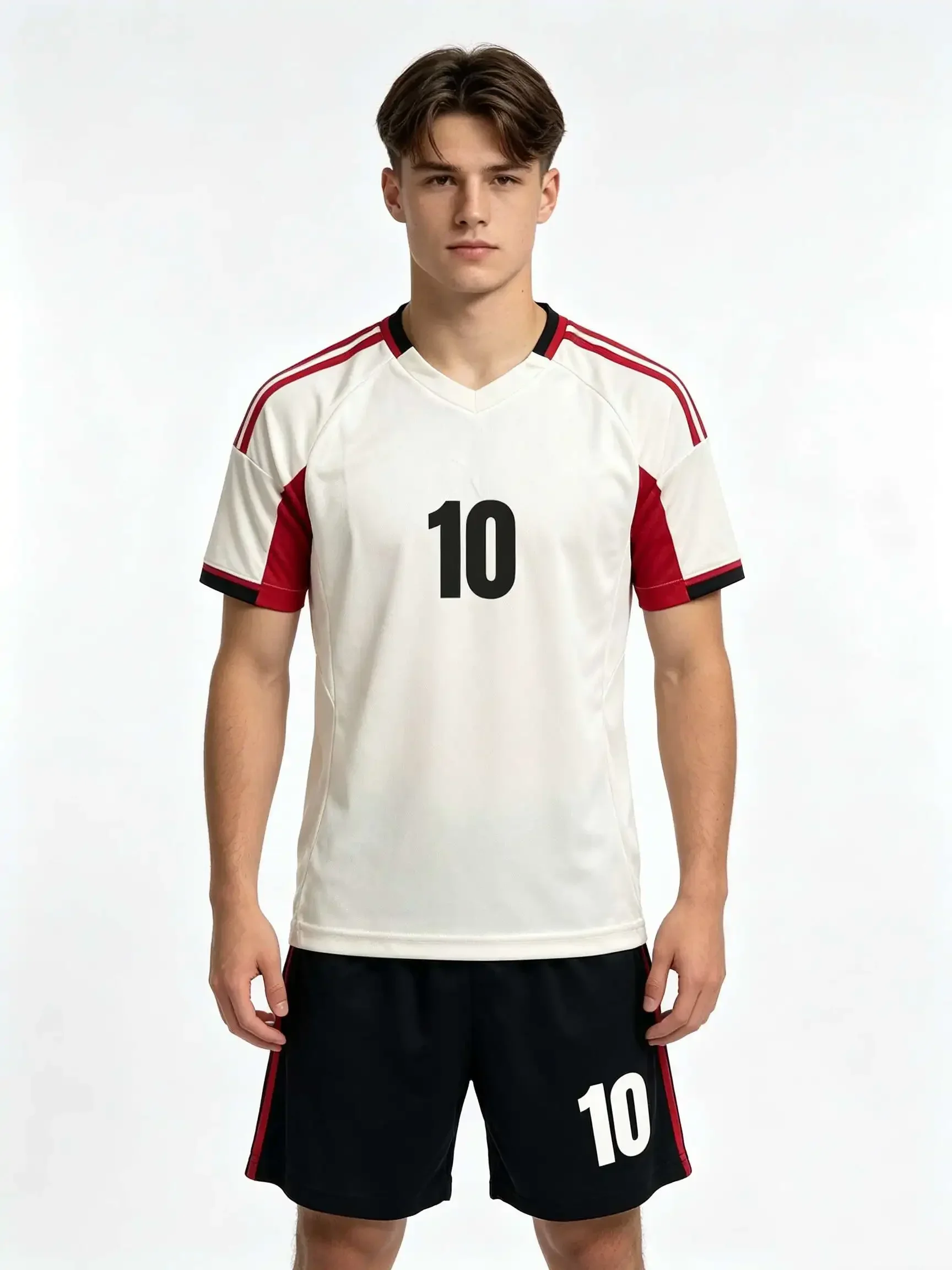 26/27 Unisex Blank Soccer 2‑Piece Set, Kids Adults Parent‑Child Kit, Custom No.1 7 8 9 10 for School Outdoor Team Sports red 10
