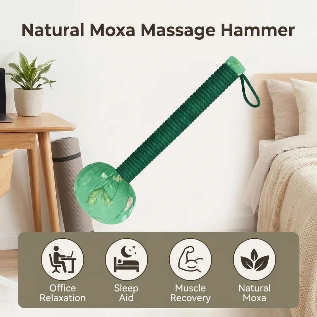 Cotton Linen Moxa Filled Massage Hammer Ergonomic Handle Dual Head Acupoint Tapping Tool for Full Body Relaxation