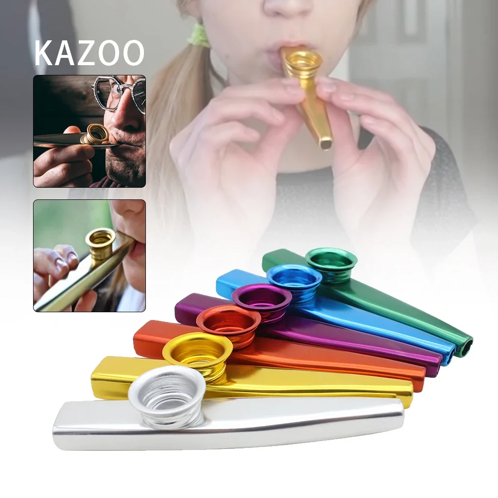 Kazoo Toy Kid With Membrane Flute Diaphragm Mouth Kazoos Musical Instrument Aluminum Alloy Color Kazoo Lightweight Kazoo 10PCS