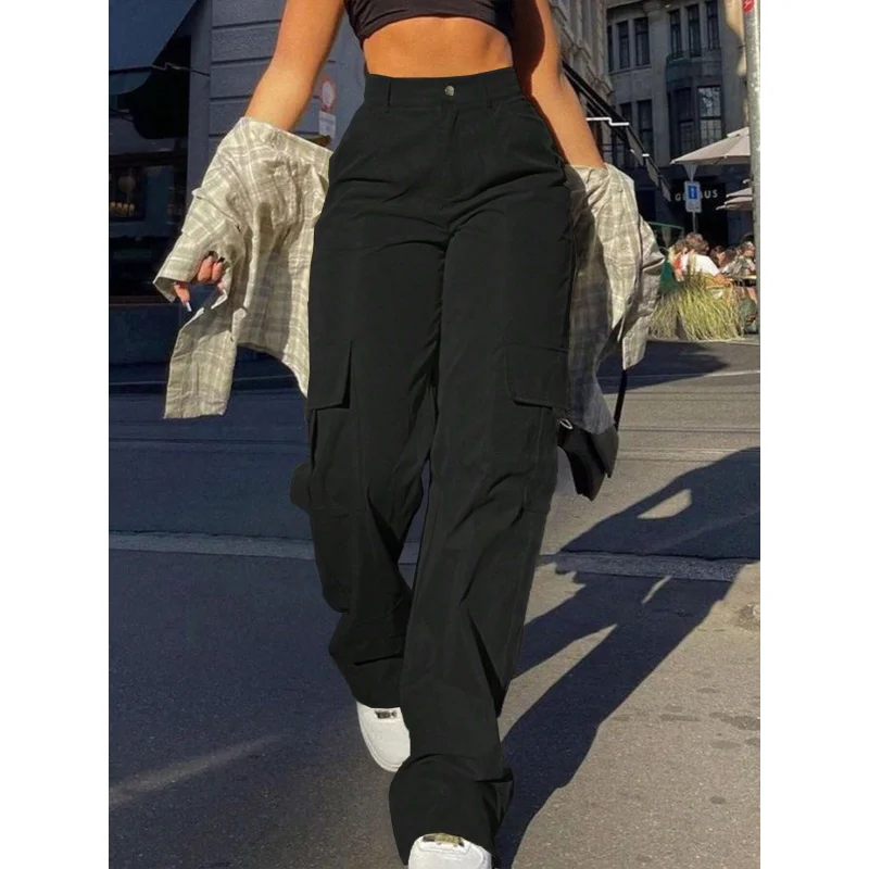 

YQ1-2025Women's Spring Summer New American Workwear Style Casual Pants High Waist Street Loose Long Pants