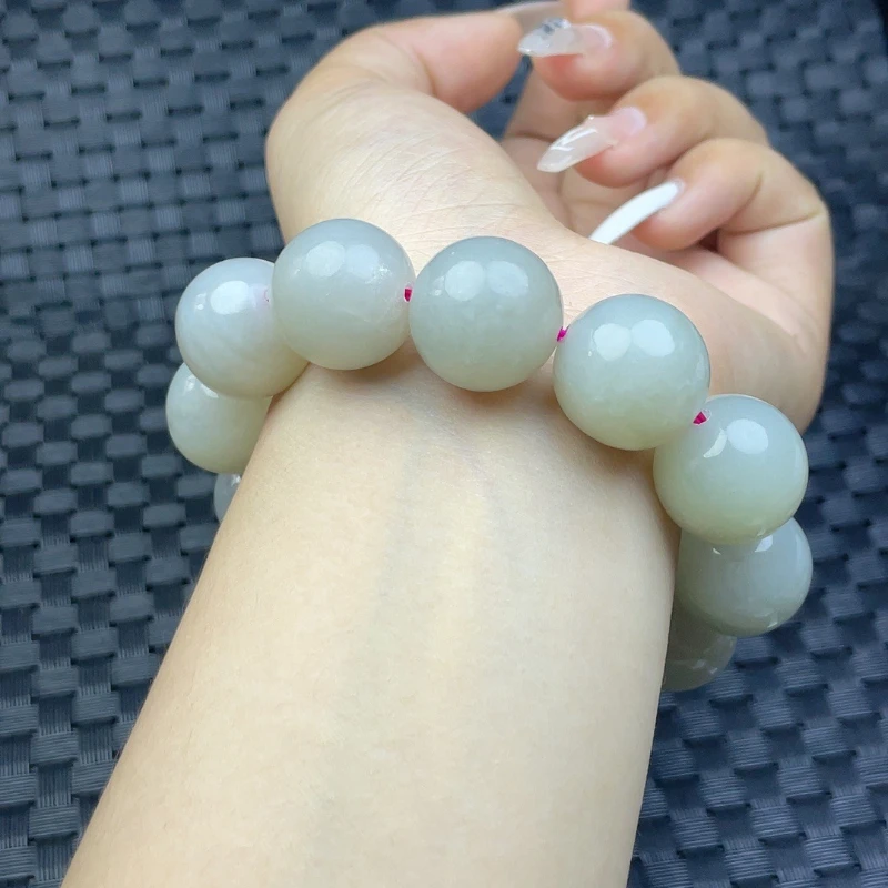 Natural Xinjiang Hetian jade soot single ring bracelet round bead simple men's and women's same finger-wrapped soft hand jewelry