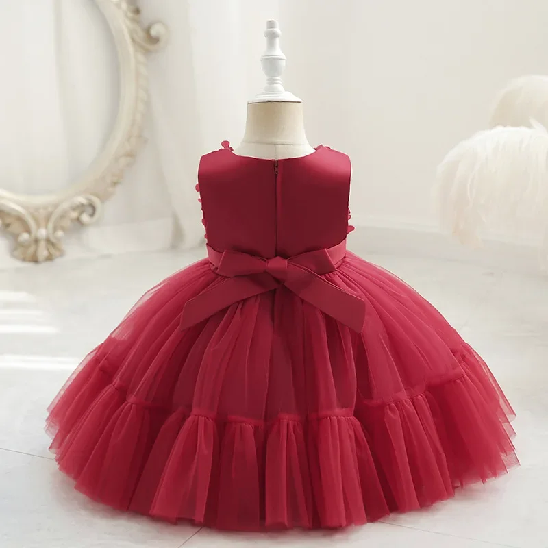 Elegant Flower Petals Baby Girls Party Dress Sleeveless 1st Birthday Wedding Ball Gown for Kids in Summer