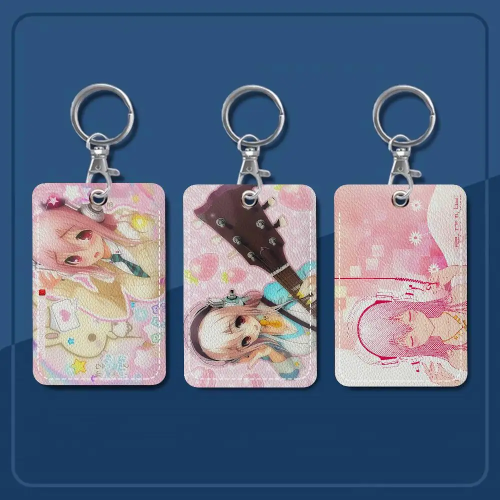 Anime Super Sonico Musical Girl 1Pc Access Card Case Leather Card Holder Keychain Key Ring Door Access Tags ID Card