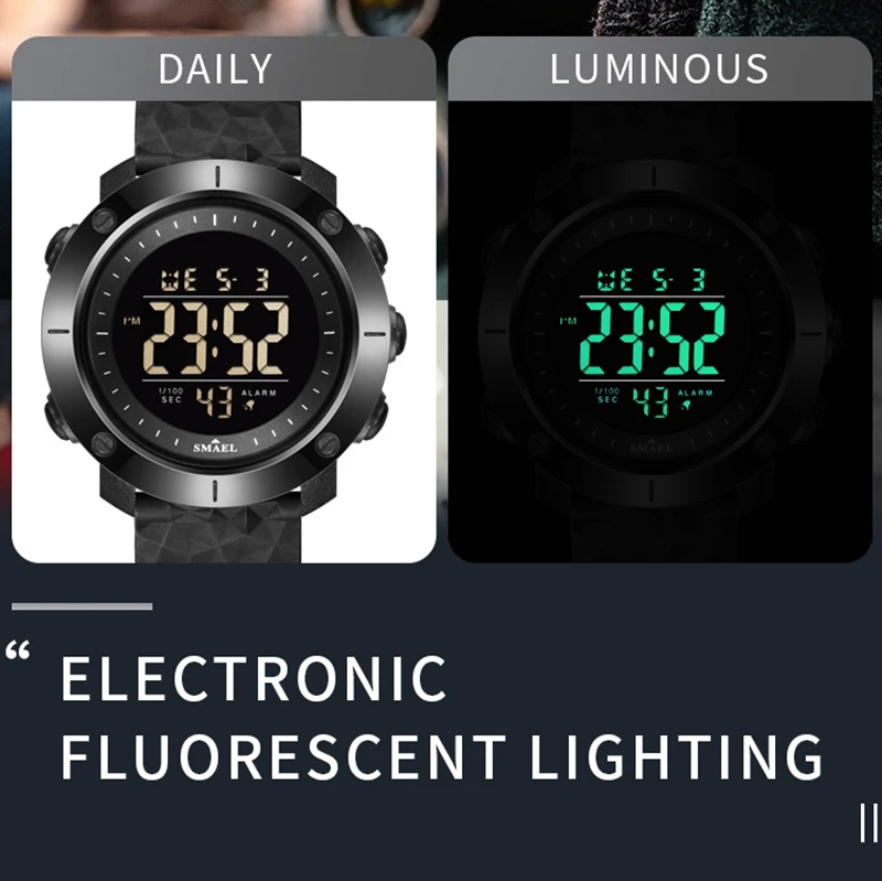 SMAEL Digital Watches LED relogio masculino Backlight  Stopwatch Alarm  50m Wateproof Sport Watches Mens8042 Digital Watches Men