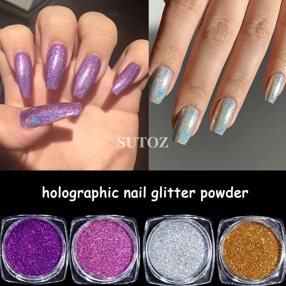 Poudre de paillettes holographiques pour ongles, ensemble de pigments argentés chromés, gel, vernis, coulée, poussière de frottement, matériaux de manucure LEBL01-16, 16 pièces