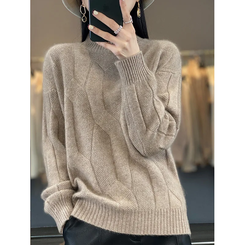 Pull à manches longues pour femme, vêtement décontracté, col mi-haut, en tricot, mode coréenne, nouvelle collection automne