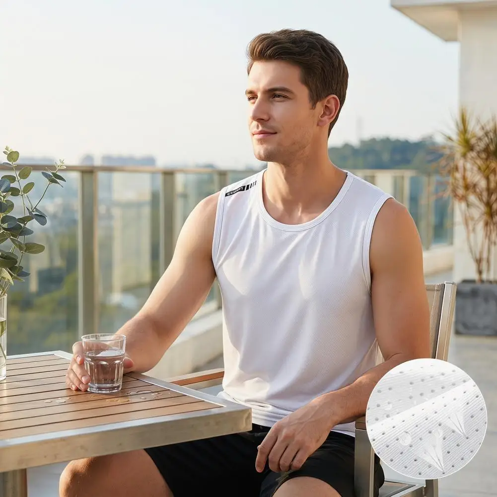 Men Gym Tank Top Breathable Sleeveless Athletic T-Shirt Mesh Cooling Fabric Loose Fit Summer Tee for Workout Beach Outdoor Sport