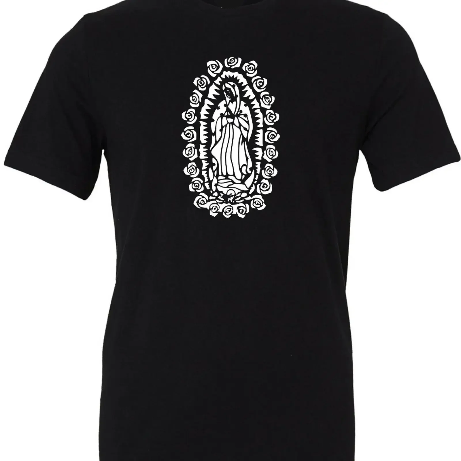 Virgen de Guadalupe Black T shirt vintage Washed Versatile designer clothes graphic Stretched homme Comfortable Breathable