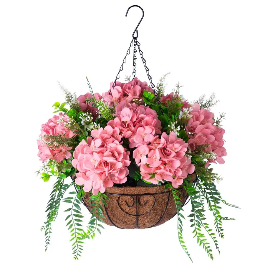 

Hanging Hydrangea Flowers with Basket for Outdoor Spring Decoration, Fake Silk Hydrangea Flower Outdoor Indoor Arrangements, Fak