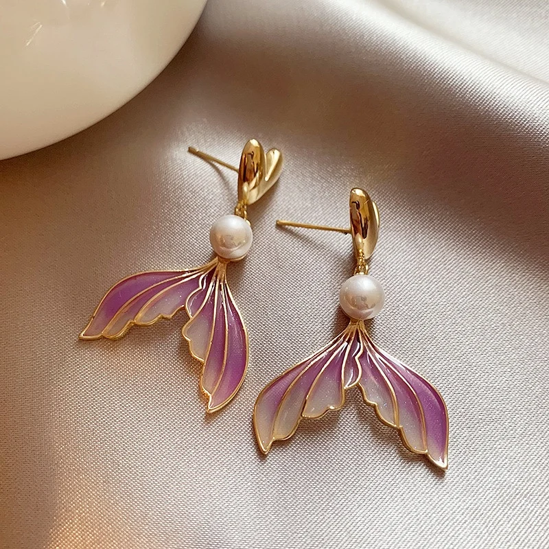 

Sweet Creativity Fashion Heart-Shaped Gradient Fishtail Pearl Stud Earrings for Women Elegant Pendant Earring Party Jewelry Gift