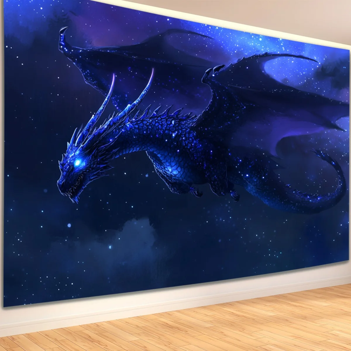 1pc 3D Blue Dragon Wall Tapestry - Glowing-like Stars Night Sky with Chinese Zodiac Dragon, Self-Lit Hanging Decor for Home/Offi