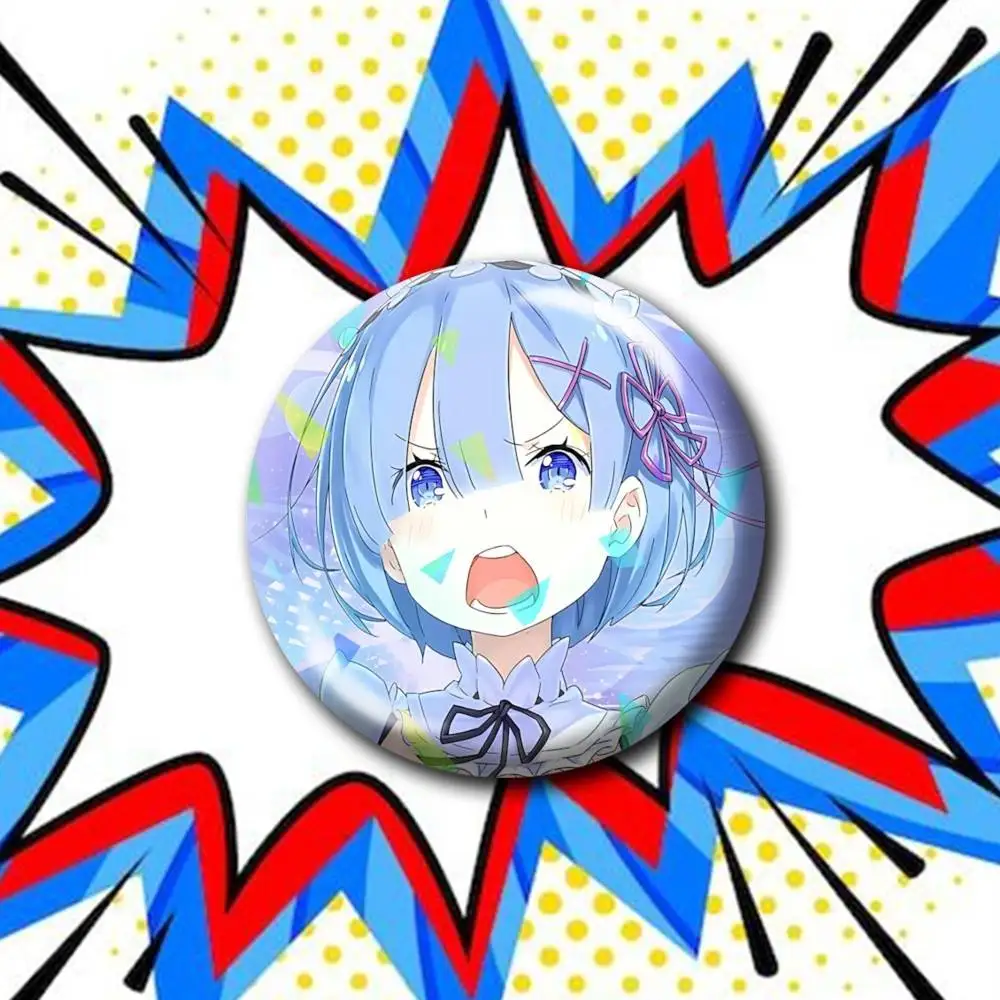 Oni Maid Rem Re Zero-S4 Customizable Round Brooch Pins, Personalized Badges With Broken Glass Design Fashion Accessory