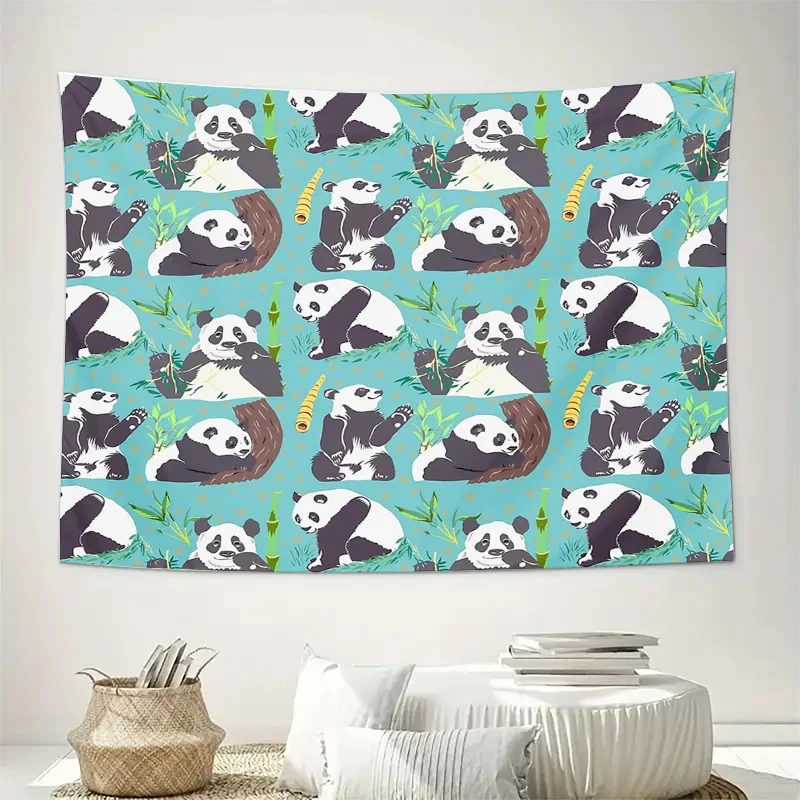 VIKAMA Cute Panda Tapestry, Cartoon Panda & Bamboo Print Wall Hanging for Bedroom, Living Room, Dorm & Kids Room Decor