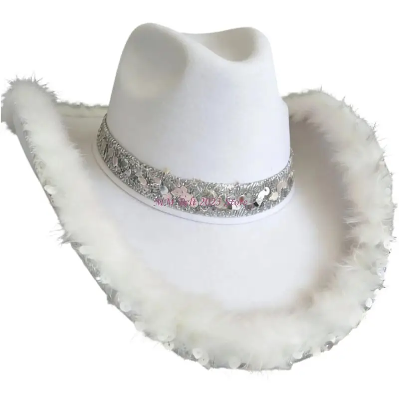 49ME Fashion Silver Trim Cowboy Hats Soft Breathable Fabric For Everyday Casual Wear