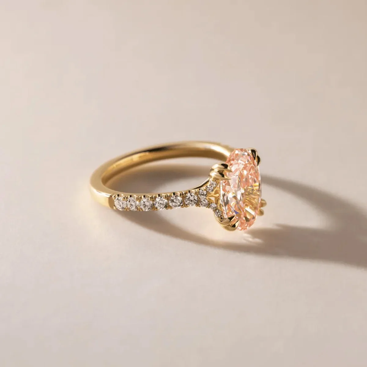 Pink Oval Cut Lab Grown Diamond Ring 9K/14K/18K Gold IGI Certified Lab Diamond Engagement Ring Half Eternity Style Wedding Ring
