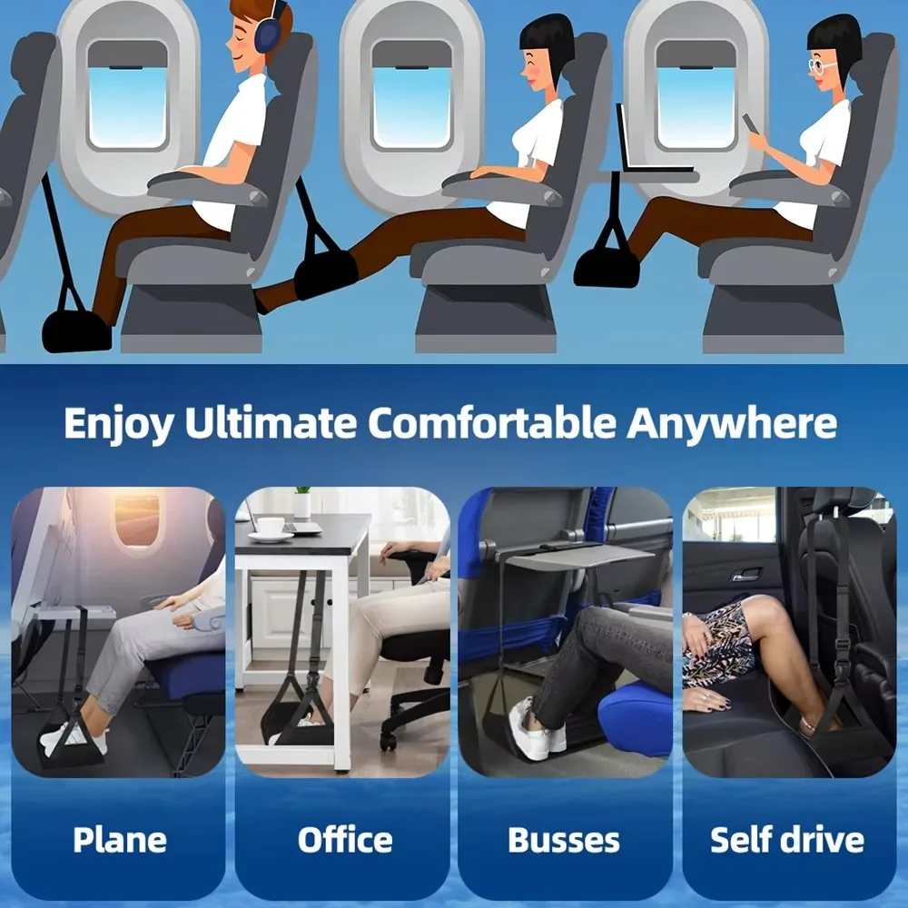 Portable Foot Hammock, Airplane Footrest ,Feet Rest with Adjustable Strap for Office Working, Plane Train Travel, Car image 6