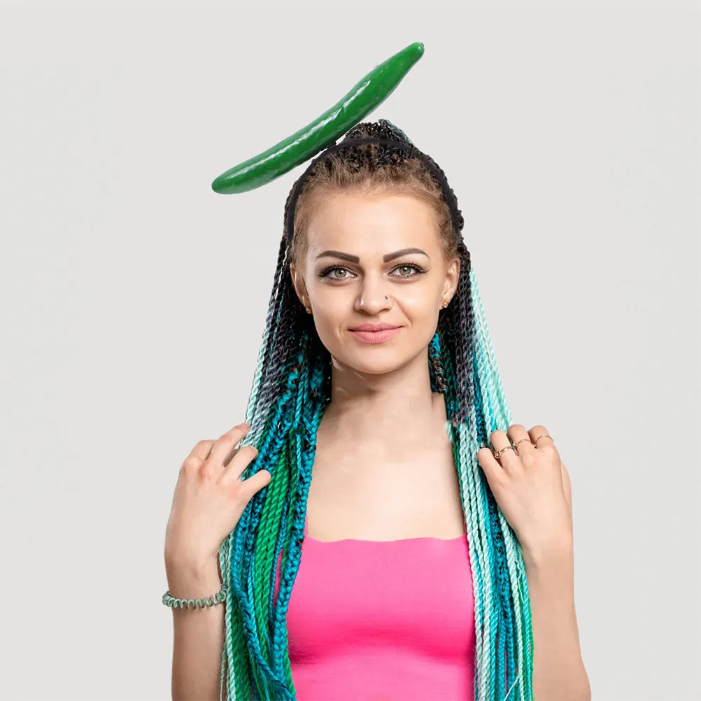 2Pcs Cucumber Costume Headband 3D Simulation Veggie Hair Hoop for Halloween Thanksgiving Party Cosplay Festival