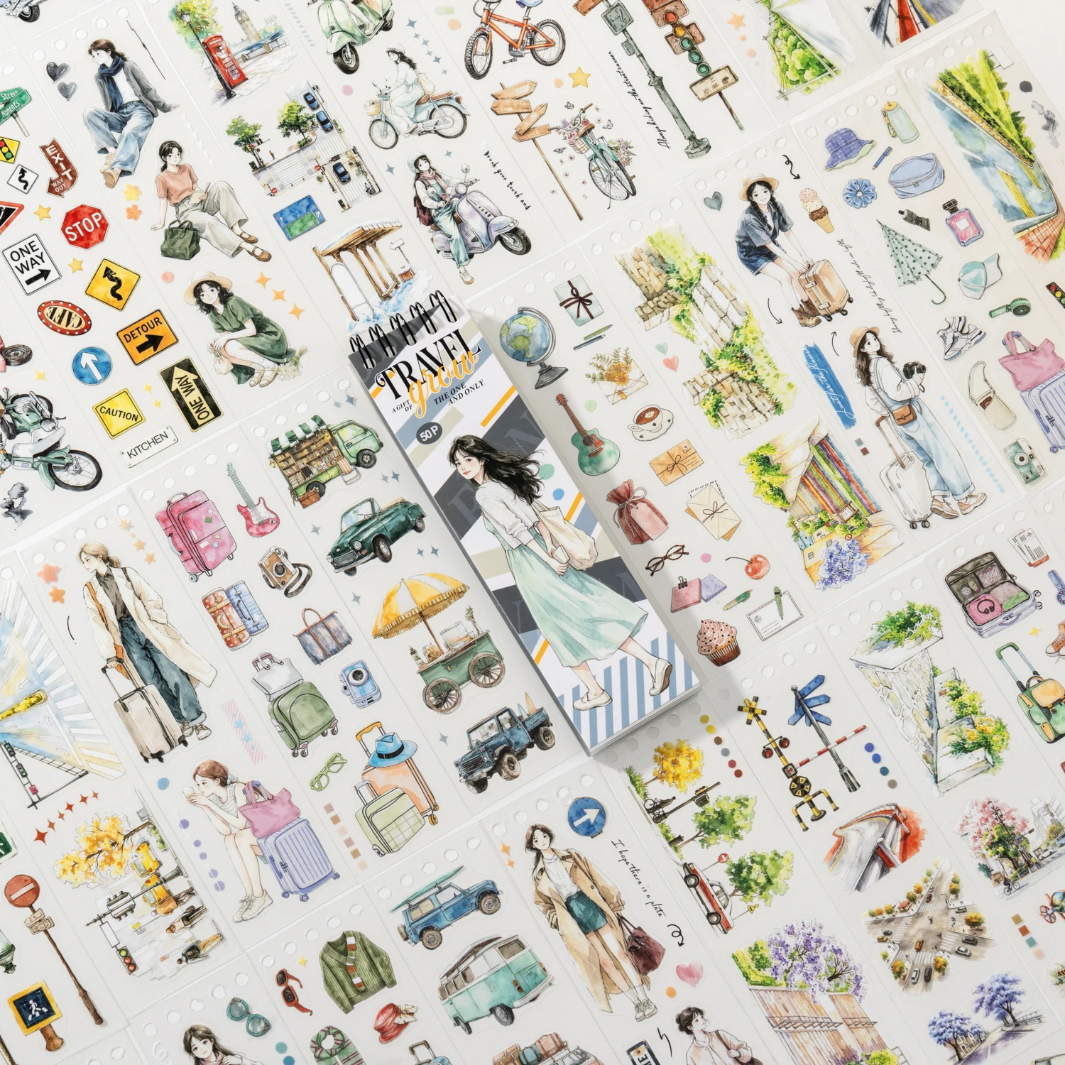 50sheets on the road series Ins daily life scene PET die-cutting stickers book DIY diary scrapbook aesthetics stationery sticker