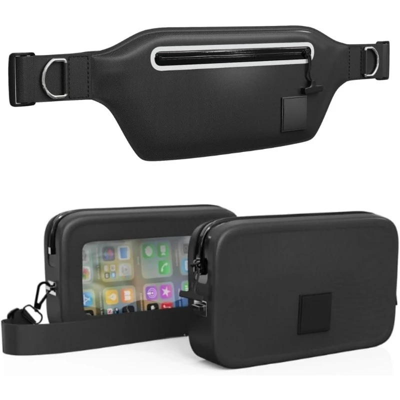 Riñonera negra 100% impermeable y bolsa flotante grande para teléfono, juego de bolsa seca sumergible IP68 para iPhone Pro Max, grande