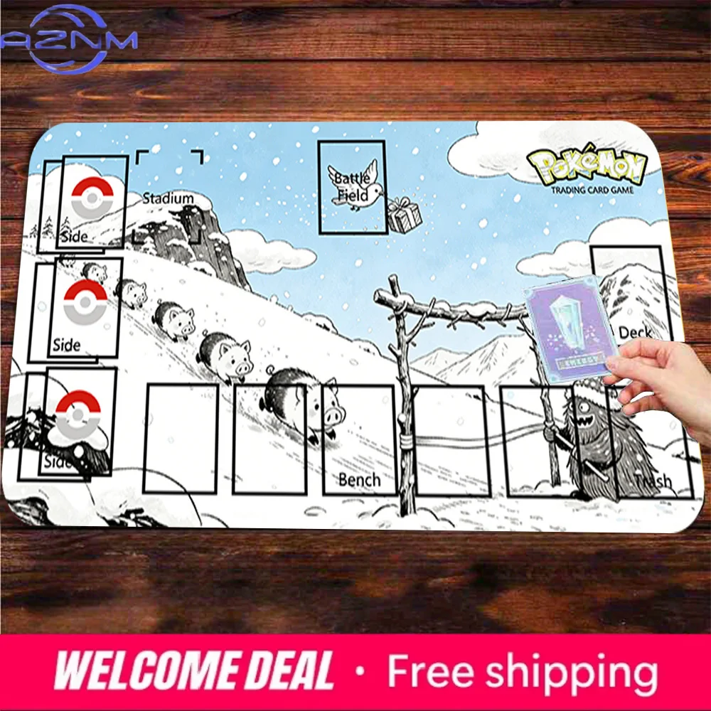 

Игровой коврик Pokemon Christmas Pig Sledding TCG, коврик для аниме-карт, с зонами, нескользящий коврик для мыши для CCG MTG