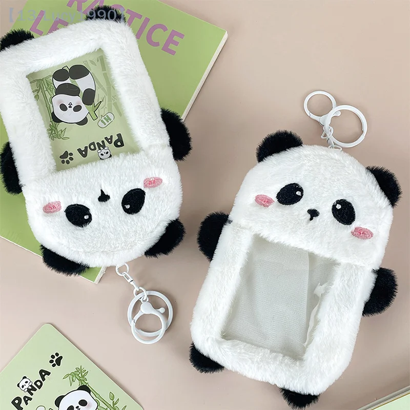 Kawaii Cartoon Panda Photocard Holder Plush Cute Student Card Holder Kpop Idol Photo Sleeve School Stationery