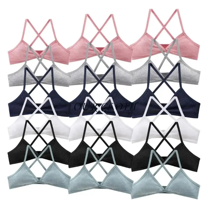 

Women's Ribbed Cotton Wirefree Yoga Bra Unlined Deep V Triangular Cups Back Design Bralette For Gym Workouts Y1AC