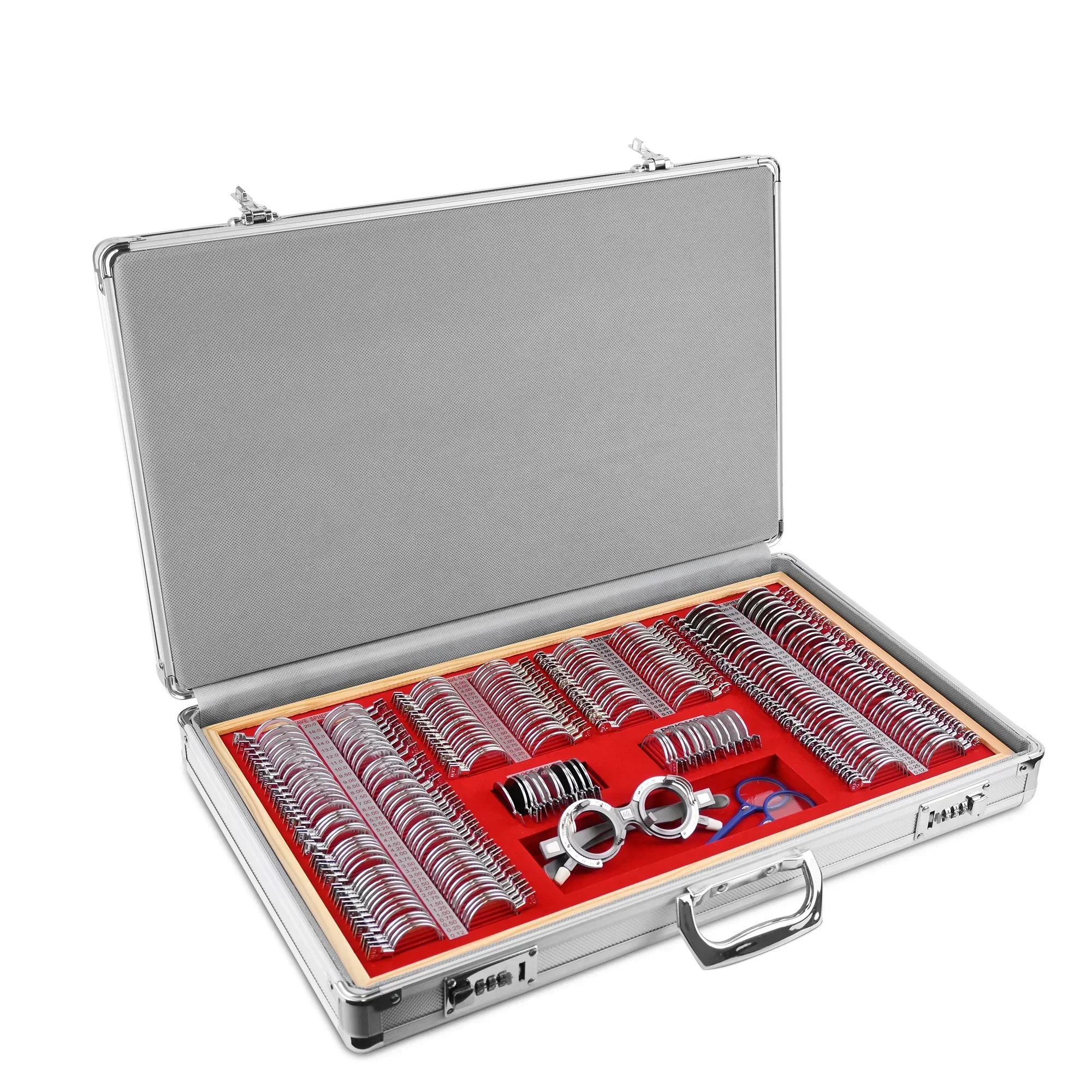 جديد SJ البصريات WZ-266JSH مجموعة عدسات تجريبية شانغ هاي 266 قطعة قياس البصر البصري مجموعة عدسات تجريبية حافة بلاستيكية مع الأحمر المخملية