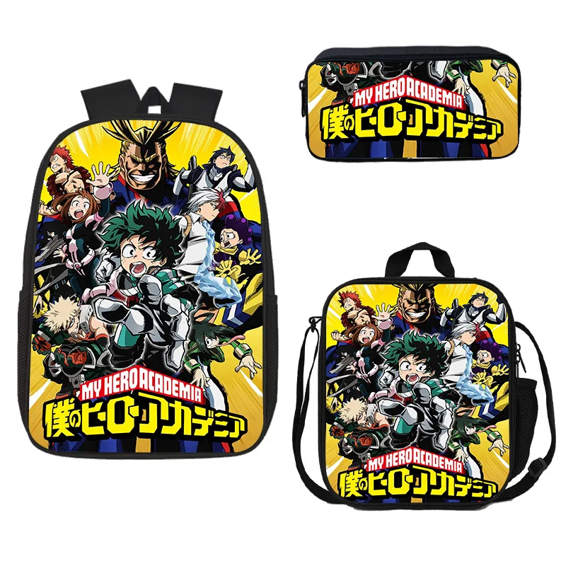 New My Hero Academy backpack three piece set nylon high-quality printed backpack shoulder bag shoulder bag pencil case