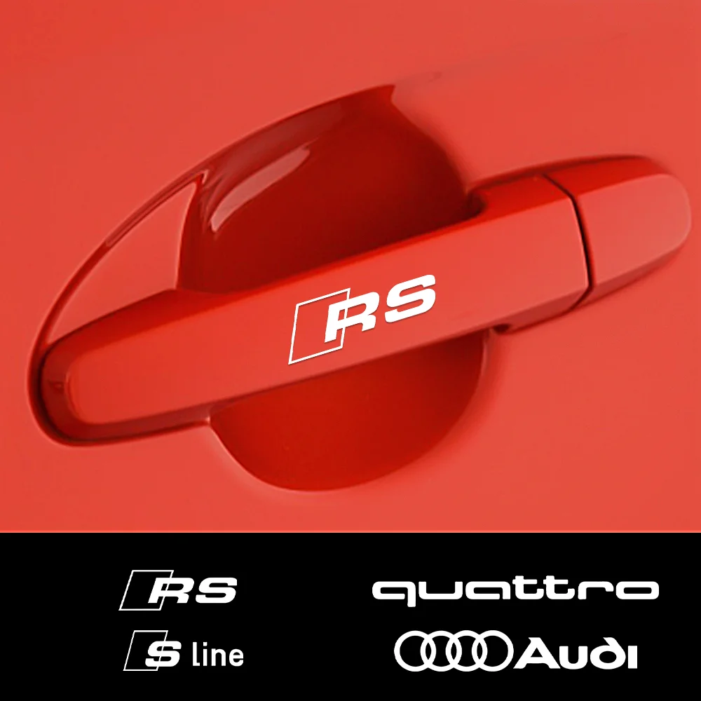 

4PCS For Audi Sline Quattro RS TT B5 A7 S8 Q7 Car Logo Door Handle Wiper Rearview Mirror Sticker Decor Car Accessories Valve Cap