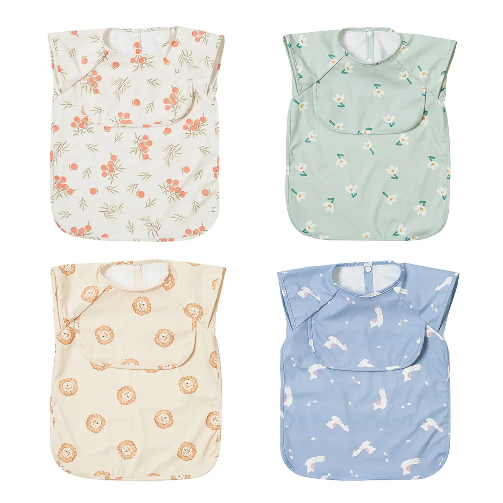 HappyFlute Sleeveless PU Reverse Dressing Baby Eating Cloth Cover Super Soft Waterproof Baby Food Pocket Dirt Proof Feeding Bibs